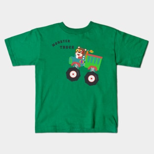 Cartoon vector of monster truck with little animal driver. Kids T-Shirt